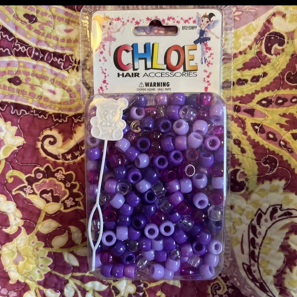 NWT Chloe Hair Beads Round Shape Hair Accessories Color Purple and Clear Purple